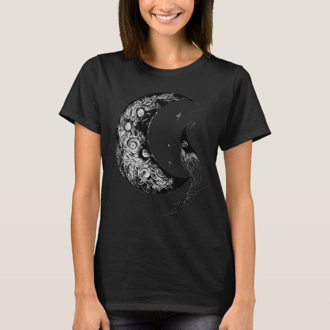 Halvmåne Häxa Estetisk Astrologi Gotisk T Shirt (Framsida)