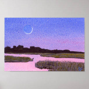 Halvmåne Marsh & Hägrar Poster