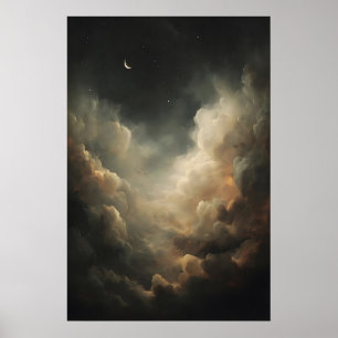Halvmåne Natt Himmel Mörk Akademi Celestial Poster
