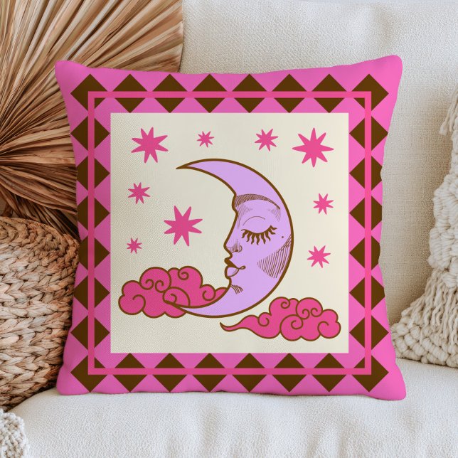 Halvmåne och stjärnor BOHO Chic Rosa Celestial Kudde (Skapare uppladdad)