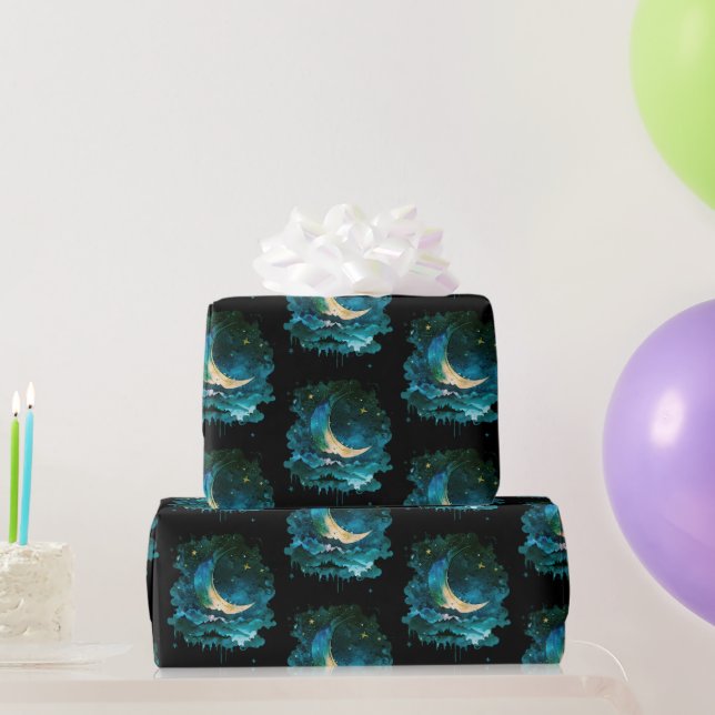 Halvmåne Stjärnor Celestial Svart Halloween Presentpapper (Festgåvor)