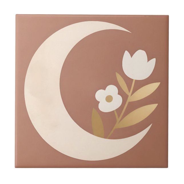 Halvmåne Tulpan Blommig Minimalistisk Kakelplatta (Framsidan)