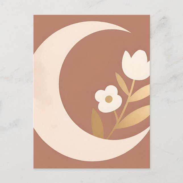 Halvmåne Tulpan Blommig Minimalistisk Vykort (Framsida)