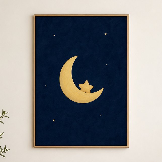 Halvmåne Vagga Vattenfärg Celestial Konst Affisch (Shown framed for scale. Poster ships unframed; frames are an optional add-on.)