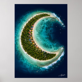Halvmåneön med surfare satellitvy poster