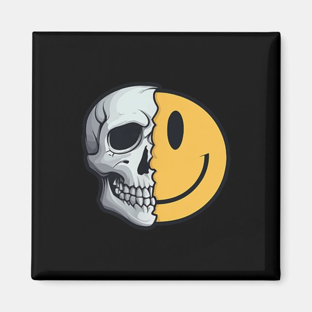 Halvskal Smile Ansikte Rave Skeleton 70 s 90 t Ta Magnet (Framsidan)