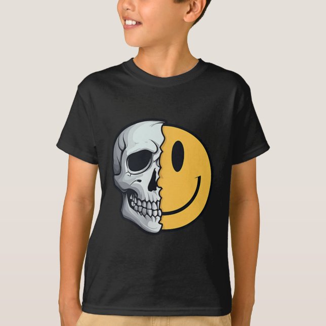 Halvskal Smile Ansikte Rave Skeleton 70 s 90 t Ta Shirt (Framsida)