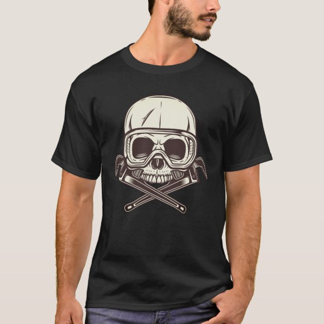 Halvskalle i glas med byggnadsvarv t shirt (Framsida)