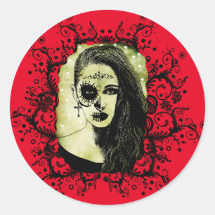 Halvskullig flicka Ansikte Day of the dead goth ar Runt Klistermärke