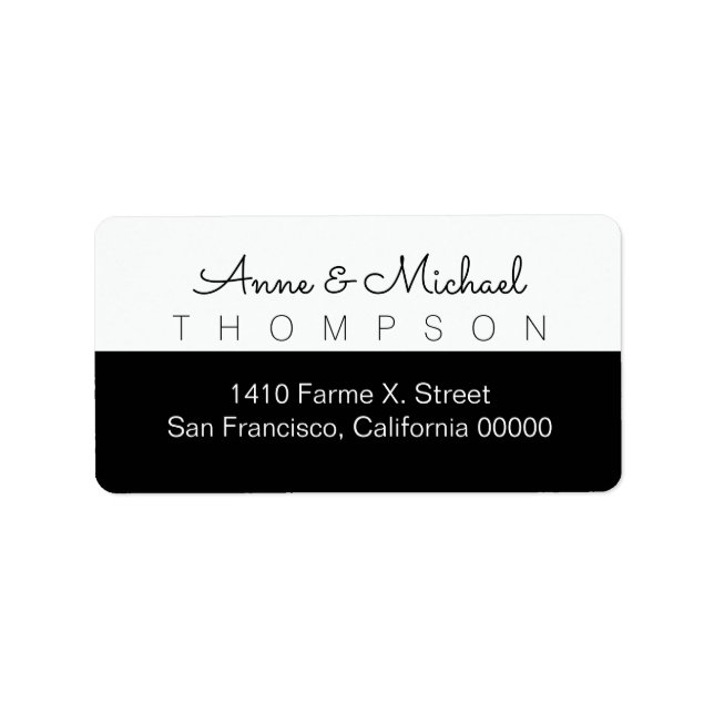 halvsvart halvvit etikett med par namn adressetikett (Framsidan)