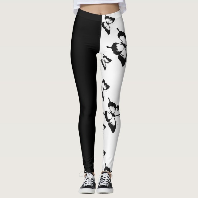 Halvsvart halvvit fjäril leggings (Framsida)