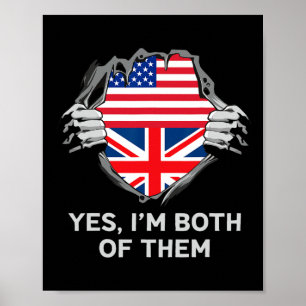 Halvt amerikansk Halvt brittisk Usa England Flagga Poster