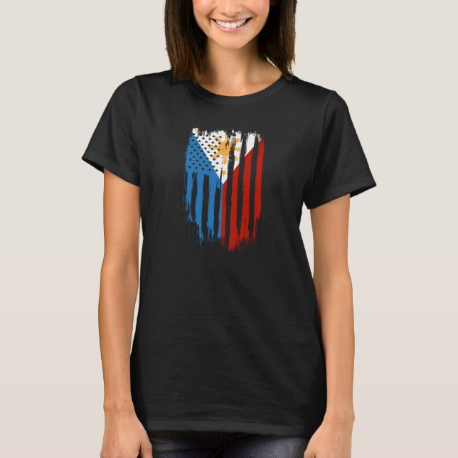 Halvt amerikansk halvt filippinsk filippinsk flagg t shirt (Framsida)