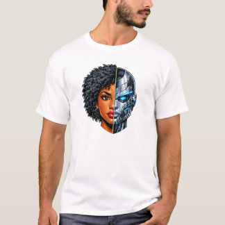 Halvt mänskligt, halvt cyborg-ansikte | Futuristis T Shirt