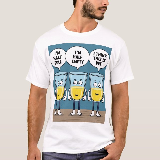 halvtom halv fullt rolig drickande kopp t-shirt (Framsida)