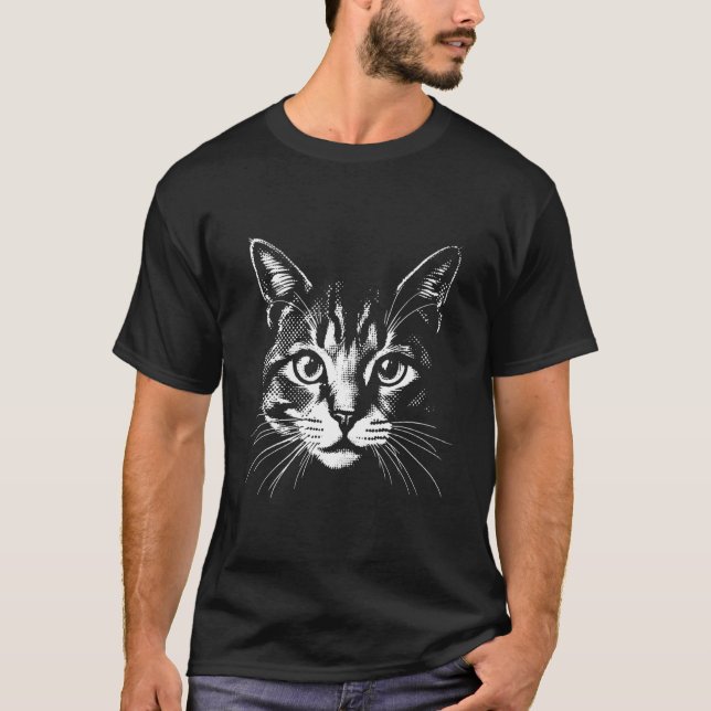 Halvton Rollig Gothic Konstig Ansikte Kittel Katt  T Shirt (Framsida)