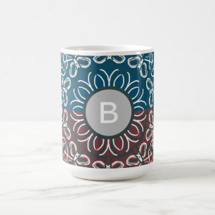 Halvtonad trendig blå mauve spetsmonogram kaffemugg