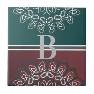 Halvtonat Trendig Blue Mauve Laced Monogram Kakelplatta