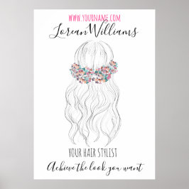 Halvtyglat hårfäste blommigt Hairstyling branding Poster