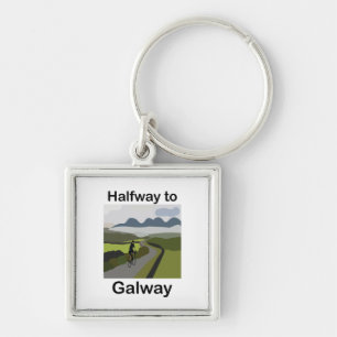 Halvvägs till Galway Road Trip Resa Fyrkantig Silverfärgad Nyckelring