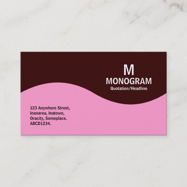 Halvvågsmonogram - Rosa med Mörk Brown Visitkort (Framsida)