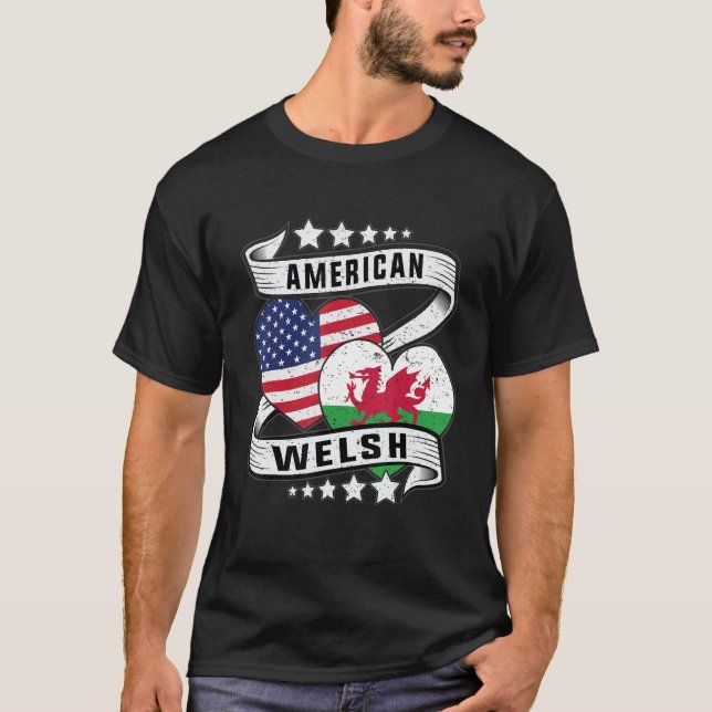 Halvwalesisk halv amerikansk skjorta Wales Welsh A T Shirt (Framsida)