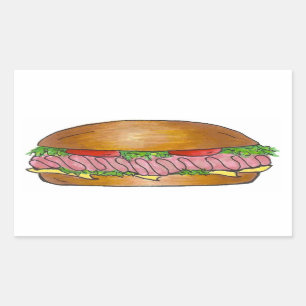 Ham och Cheese Hoagie Grinder Hero Sub Sandwich Rektangulärt Klistermärke