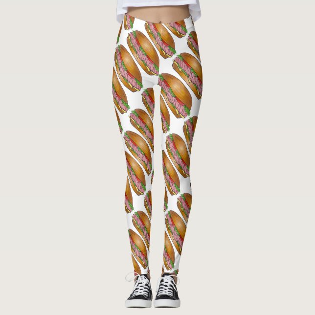 Ham och Cheese Hoagie Sub SubMarine Sandwich Food Leggings (Framsida)