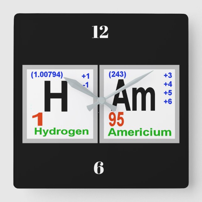 HAM Periodic Chemical Inslag Wall Clock Fyrkantig Klocka (Framsida)