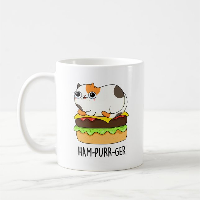 Ham-Purr-Ger Funny Cat Hamburger Pun Kaffemugg (Vänster)