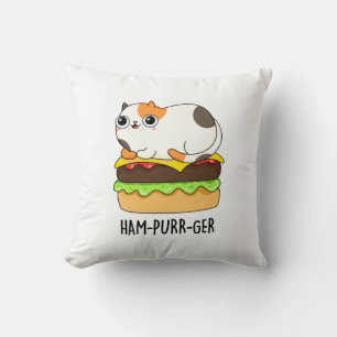 Ham-Purr-Ger Funny Cat Hamburger Pun Kudde