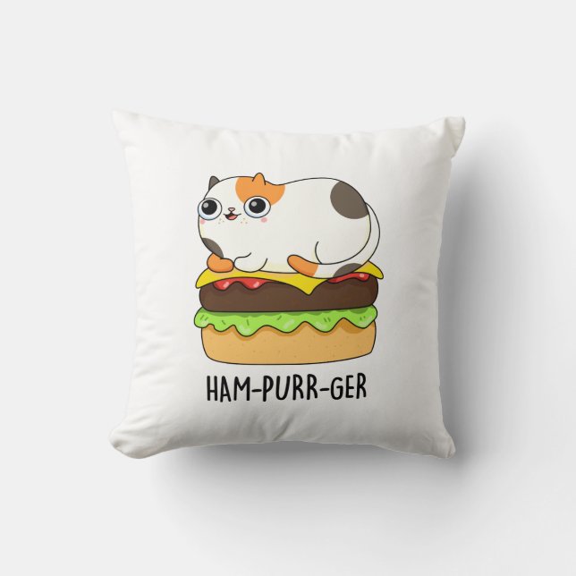 Ham-Purr-Ger Funny Cat Hamburger Pun Kudde (Framsida)