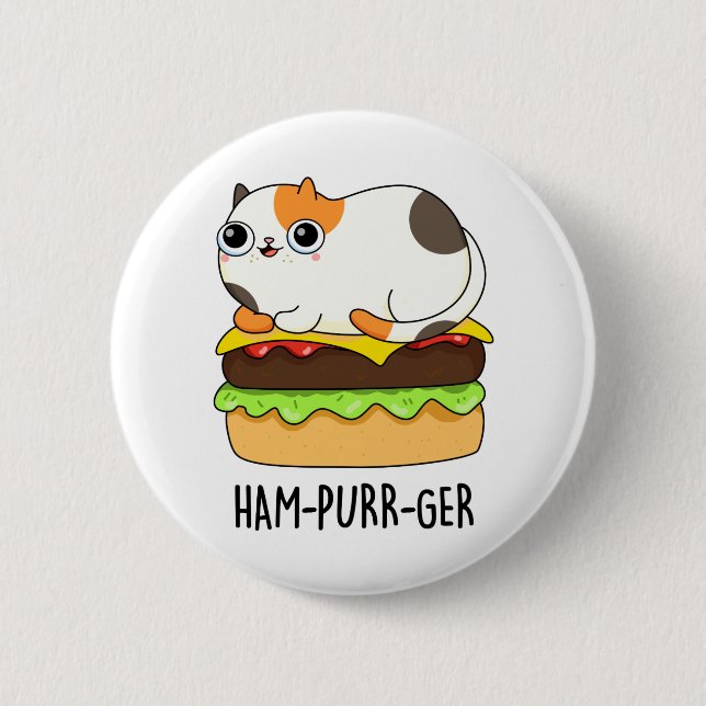 Ham-Purr-Ger Funny Kattunge Hamburger Pun Knapp (Framsida)