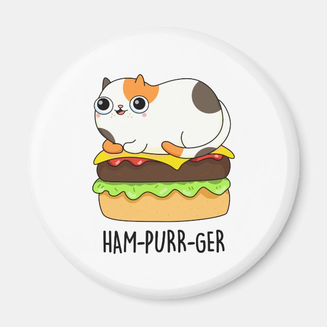 Ham-Purr-Ger Funny Kattunge Hamburger Pun Magnet (Framsidan)