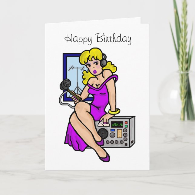 Ham Radio Blonde Pin-up Girl Greeting Card Kort (Framsida)