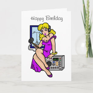 Ham Radio Blonde Pin-up Girl Greeting Card Kort