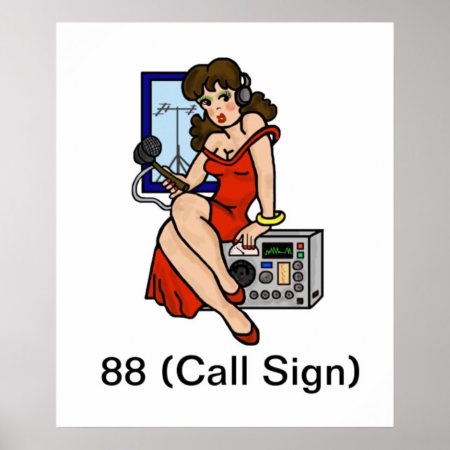 Ham Radio Brunette Pin-up Girl Poster att anpassa  (Framsidan)