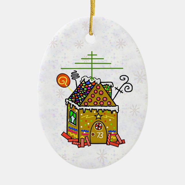 Ham Radio Gingerbröd House Ornament (Framsidan)
