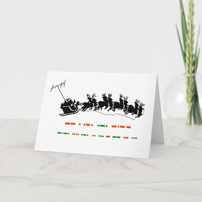 Ham Radio Julafton Card - Santa Sleigh Silhoutte V Helgkort (Framsida)
