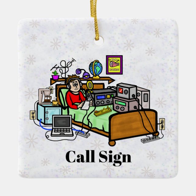 Ham Radio Operator in Bed jul Ornament (Framsida)