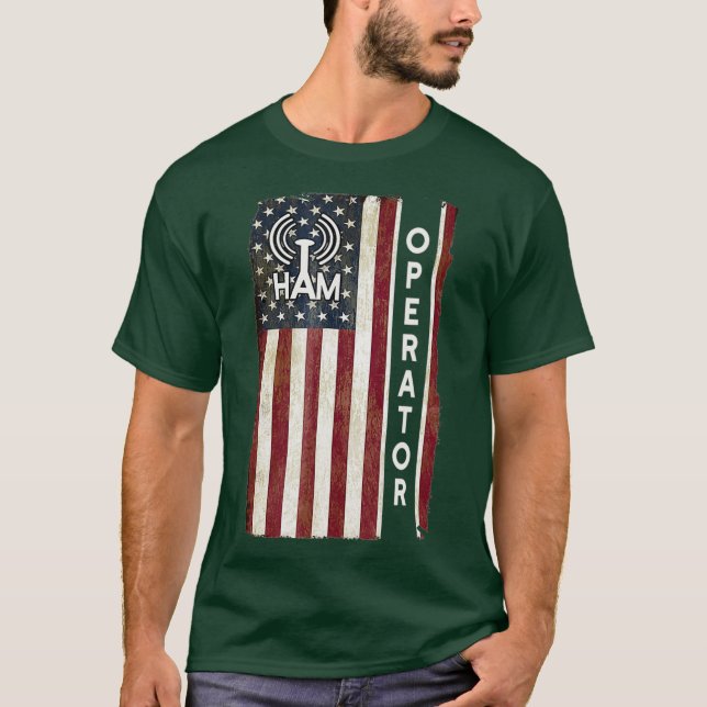 Ham Radio Operator Shirt 4 juli American Flagga T (Framsida)