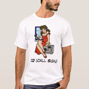 Ham Radio Pin-up Girl Brunette Tshirt Customize It T-shirt