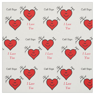Ham Radio Romantic Heart Fabric with Call Sign Tyg