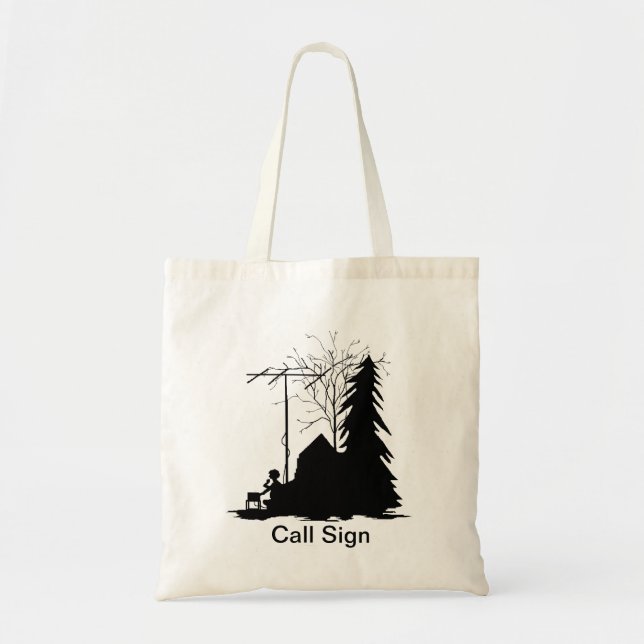 Ham Radio Tote Bag med operator Silhouette Tygkasse (Framsidan)