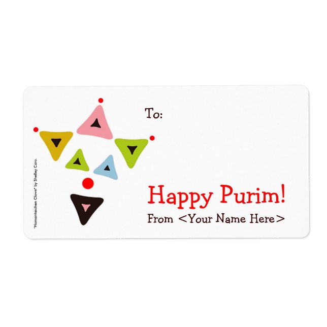 "Hamantaschen Clown" Mishloach Manot Labels Fraktsedel (Framsidan)