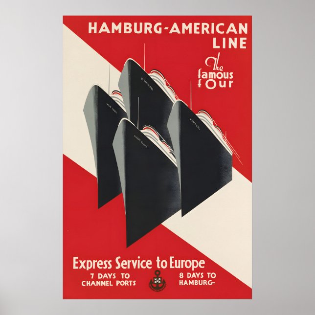 Hamburg American Line Affisch Expresservice till (Framsidan)
