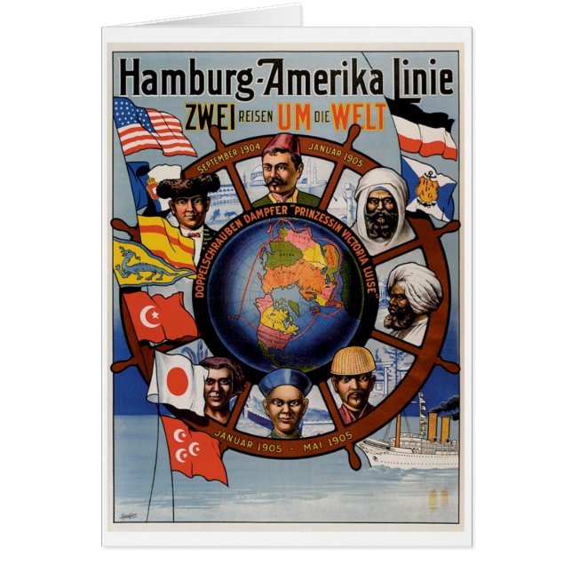 Hamburg Amerika fodrar affischen Hälsningskort (Framsidan)