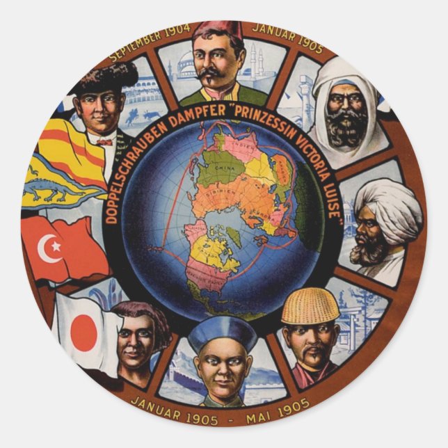 Hamburg Amerika Line Poster Runt Klistermärke (Framsida)