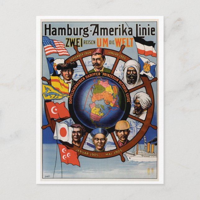 Hamburg Amerika Line Poster Vykort (Framsida)