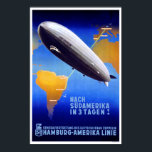 Hamburg-Amerika Linie Art Deco Poster<br><div class="desc">Nach Südamerika i 3 Tagen! Sydamerika om tre dagar! En artikel Deco-reklam poster från 1937 som visar Graf Zeppelin och karta på sträckan från Friedrichshafen till Buenos Aires. Bilden har ett 2:3-proportioner. Vårt vintage affisch är det mest noggrant återställda poster på Zazzle.</div>